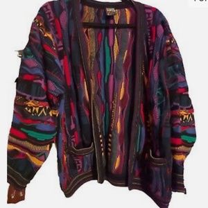 Vintage Emaroo Australia Coogi Style 3-D Textured Wool Sweater Cardigan Medium